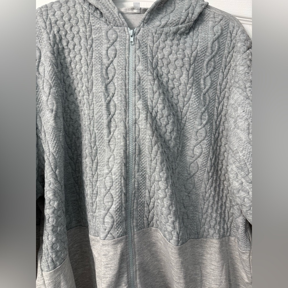 Gray half Cable Knit Woman’s hoodie Plus Size - Picture 3 of 8